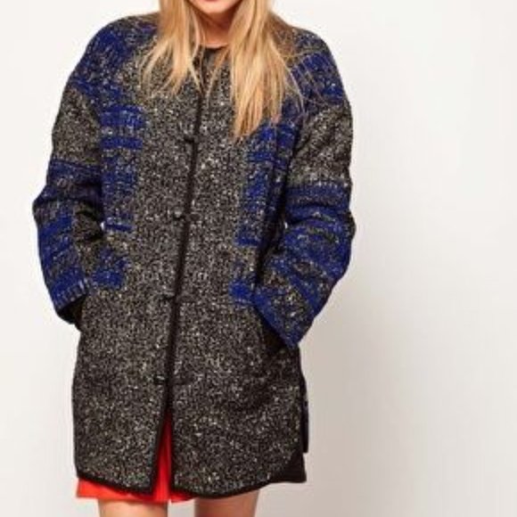 ASOS Jackets & Blazers - Lauren McCalmont ASOS Printed Coat Black Blue